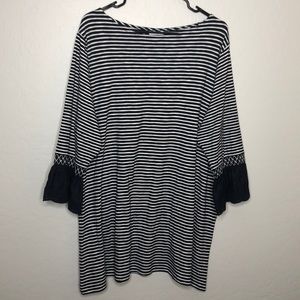 J.Jill Striped Loose Fit White & Navy Blue Top XL